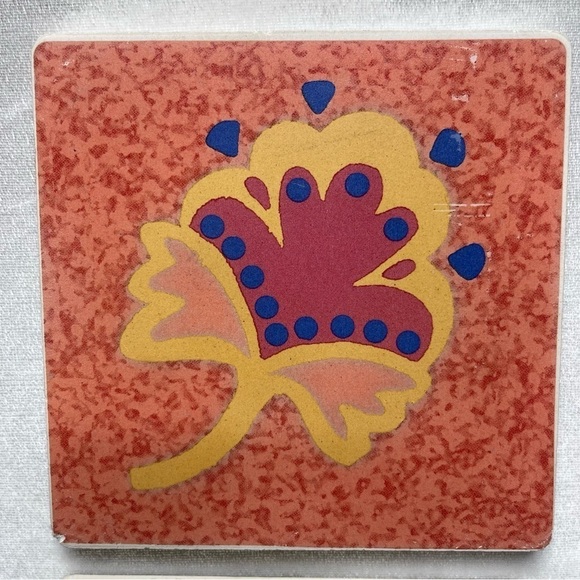 Vintage Clay Ceramic Tile Coasters Set of 4 Floral Motif - Picture 3 of 11